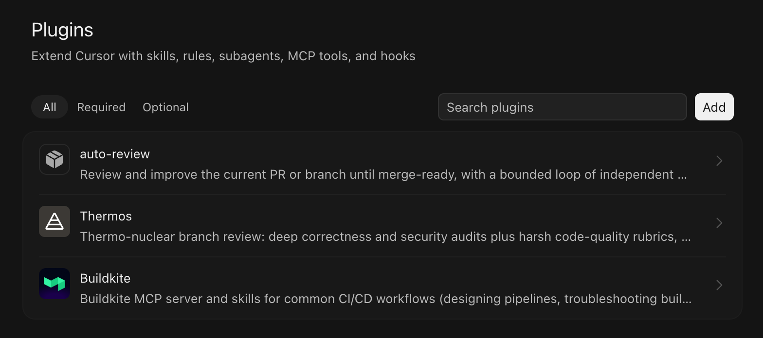Origin Dashboard Plugins page listing the Buildkite plugin